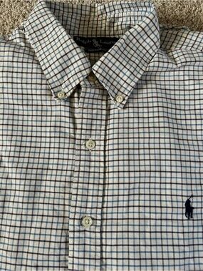 Ralph Lauren White Shirt with Blue Windowpane Check